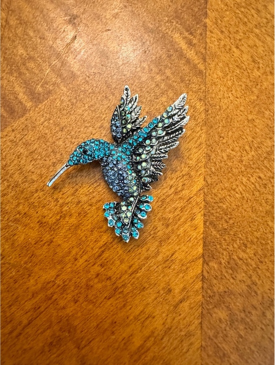 Jewelry - Vintage Blue Rhinestone Hummingbird Brooch Pin 287